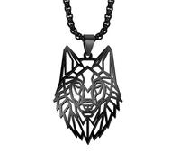 Collana Uomo Donna Gioielli Ciondolo Pendente Necklace Punk Lupo Collana per Uomo Donna alla Moda Hollow Animale Tigre Leone Ciondolo Collane Gotico Wolfblack