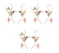 Collana Uomo, Fascia per Capelli 3 Set Orecchie da Elfo Orecchie da Elfo Corna di Cervo Fascia con Fiori Fascia per Capelli di Natale Corna di Renna Halloween Cosplay Prop Orecchie da Fata Accesso