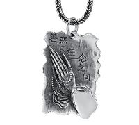 Collana Uomo, Mani in Preghiera per il Bene e il Male, Collana con Ciondolo Gotico in Argento Sterling S925, Argento, Ciondolo + Catena 50cm