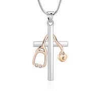 Collana urna con 26 lettere in acciaio inox con stetoscopio da donna, infermiera, regalo per studente di medicina, medico, infermiera, delicata collana cristiana, regalo religioso croce, Acciaio