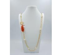 Collana venere con corallo rosso e perle bianche