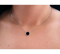 collana vero argento 925 cerchio disco bottone pietra onice nero 12,5mm collier