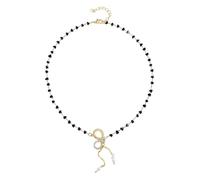 Collana versatile con ciondolo a forma di fiocco di perle regolabile in pietra nera girocollo elegante accessorio da donna collana regolabile con fiocco