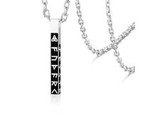 Collana Vichinga Norse Runa Vichinga Elder Futhark Collane con Ciondolo da Bar 3D per Uomini Donne, in Acciaio Inox Vintage Mitologia Amuleto Pagano Gioielli Regalo (Rune vichinghe-S)