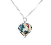 Collana vintage con ciondolo a forma di gallo per ceneri a forma di cuore, collana commemorativa per animali domestici