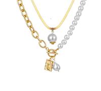 Collana vintage con ciondolo a forma di ritratto in lega di perle per le donne multistrato a catena a serpente collana girocollo Boho moda gioielli regalo