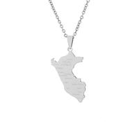Collana Vintage Con Mappa Del Perù, Collana Con Mappa Del Cuore Della Siria Moda Collana Con Ciondolo Maglione, Collana Con Mappa Etnica Regolabile Regalo Di Gioielli Per Uomini Donne,Bianco,Lu