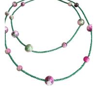 Collana Vintage Con Perline Di Riso Verde Stile Artistico, Catena Lunga Con Perline Di Fiori Miste, Catena Con Perline Intrecciabili A Doppio Strato Adatta Per Il Tempo Libero Quotidiano, Accessori