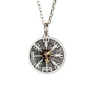 Collana Vintage con Teschio Vichingo, Ciondolo Rame Argento Sterling 925, Amuleto Norreno, Gioielli Protezione con Catena In Argento O da 3 mm e 23,6 Pollici, Stile Punk Retrò(Pendant+silver chain)
