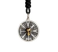 Collana Vintage con Teschio Vichingo, Ciondolo Rame Argento Sterling 925, Amuleto Norreno, Gioielli Protezione con Catena In Argento O da 3 mm e 23,6 Pollici, Stile Punk Retrò(Pendant+wax cord)