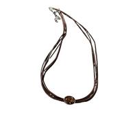 Collana vintage in pelle con ciondolo in pietra marrone, girocollo impilabile e catena per clavicola per donna(Blue)