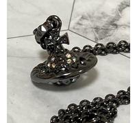 Collana Vivienne Westwood Mayfair Orb Small Gunmetal nera con custodia NO SCA...