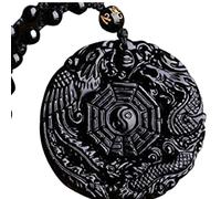 Collana yin yang amuleto, ciondolo TAO, Bagua, trigramma, dragone e fenice, ossidiana