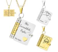 Collanas con Libro Personalizzata Collana per mia Figlia da Mamma e Papà Ciondolo a Forma di Iibro a Più Iivelli Collana Personalizzata ICONA Nome con 6 Pagine di Informazioni Incise (Necklace)