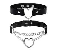 Collane A Cuore 2 Pezzi, Collari In Pelle, Collane A Catena, Collane D'Amore, Collane Punk A Forma Di Cuore, Collane Girocollo Regolabili