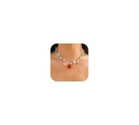 Collane a fragola per le donne Fragolina Dolcecuore Costume Strati Perle Collana di Perline Rosa Fiocco Shell Collane Regali per le Donne, Metallo, Nessuna pietra preziosa