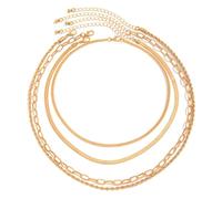 Collane a strati da donna, set di quattro pezzi con catena a serpente e graffetta, tonalità oro e argento, lunghezze regolabili, ideale per stili formali e casual