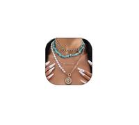 Collane a strati d'oro per le donne impilabili Boho Pearl Turchese Girocollo Collane Vintage Coin Ciondolo Collane Country Concert Outfits Gioielli Regali, Large, Metallo, Nessuna pietra preziosa
