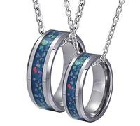 Collane abbinate per coppie, collana lunga con ciondolo in tungsteno, coppia di anelli in argento da 8 mm, intarsio con opale blu, gioielli occidentali per le donne, W-N 1/2+Men R 1/2, Tungsteno