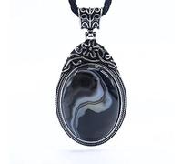 Collane Ciondolo di Pietra Naturale da Donna Agata Nera A Forma di Specchio Collana in Pietra Naturale Collana con Ciondolo in Pietra Preziosa di Cristallo di Chakra con Cordino in Pelle Semplice Gi
