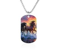 Collane commemorative alla moda con cavalli che corrono nel fiume al tramonto, con ciondolo in acciaio al titanio, gioielli novità con immagine di piastrine per cani per uomini e donne