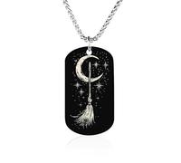 Collane commemorative alla moda con ciondolo in acciaio al titanio stampato con stelle a mezzaluna magica strega, collana con ciondolo per cani per uomini e donne