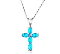 Collane con Ciondolo A Croce con Opale di Fuoco Blu Oceano Vintage per Regali per Feste Color Argento da Donna