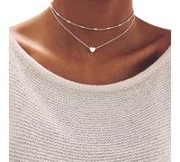 Collane con ciondolo a forma di cuore Boho a strati Prosy Collana girocollo in argento con catena di gioielli regolabili per donne e ragazze