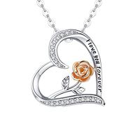 Collane con ciondolo a forma di cuore per sempre per le donne rosa con pietra portafortuna Natale compleanno anniversario gioielli regalo per donne mogli ragazze lei Collana A (Silver, One Size)
