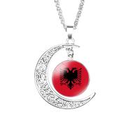 Collane con Ciondolo Bandiera Albania - Cabochon in Vetro con Pendente A Forma di Luna Girocollo A Catena per Donne Uomini Ragazze Mappa Maglione Catena Hip Hop Accessori per Gio