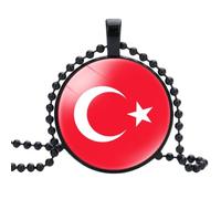 Collane con Ciondolo Bandiera della Turchia - Catena Girocollo in Carta con Ciondolo Patriottico in Vetro, Catena Sottile con Perline da 60 Cm per Gioielli da Donna, Uomo, Ragazz