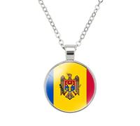 Collane con Ciondolo Bandiera Moldavia - Hip Hop Paesi Europei Girocollo con Catena Cabochon in Vetro, Regalo di Gioielli Vintage per Donna Catena Maglione da Uomo, Bianco, Lungo
