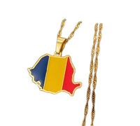 Collane Con Ciondolo Con Bandiera Mappa Della Romania - Mappe Con Ciondolo Etnico Hip Hop Collana Con Ciondolo Per Donna Uomo Maglione Con Catena Clavicola Catena Sottile Gioielli Regali Patriottici