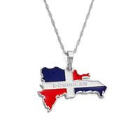 Collane con Ciondolo con Ciondolo Bandiera della Mappa Dominicana, Amuleti con Collane Mappa Dominicana per Donne E Uomini, Regali di Anniversario per Feste in Stile Hip-Hop, Argento, Catena da 60 C