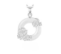 Collane con Ciondolo In Argento Sterling 925 per Donna, Delicata Collana Da Donna In Argento con Ciondolo A Dodici Divinità Floreali E Calcedonio Bianco, In Confezione Regalo, Fiore Di Melograno Di