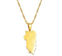 Collane Con Ciondolo Mappa Della Repubblica D'Albania - Catena Etnica Con Ciondolo Massiccio Della Regione Della Clavicola, Gioielli Etnici Con Ciondolo Massiccio Per Donne E Ragazze, Giallo, 60 Cm