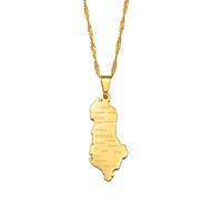 Collane Con Ciondolo Mappa Dell'Albania - Motivo Etnico Bandiera Regione Mappe Dell'Albania Catena Del Maglione Ciondolo Hip Hop Gioielli Alla Moda Per Donna Uomo Collane A Catena Clavicola,