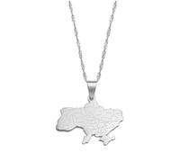 Collane Con Ciondolo Mappa Dell'Ucraina - Motivo Etnico Bandiera Ucraina Mappe Catena Del Maglione Ciondolo Hip Hop Gioielli Alla Moda Per Donna Uomo Collane A Catena Clavicola,Argento,45Cm