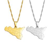 Collane Con Ciondolo Mappa,Italia Sicilia Mappa & Città Nome Collane Con Ciondolo Uomo Donna Paese Contorno Collana Con Ciondolo Gioielli Alla Moda Patriottica Regalo Per Lei Lui,Oro,60Cm/23