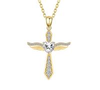 Collane con croce in argento sterling 925 per donne, collana con pendente croce con ali di angelo in tono oro/argento. (Oro + zirconio bianco)