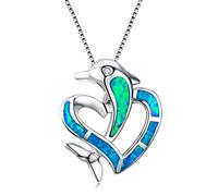 Collane con Pendente Incrociato a Forma di Delfino e Cuore Blu con Opale di Fuoco Blu Riempito in Argento Sterling 925 per Donne