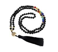 Collane con perline in pietra occhio di tigre, albero della vita, 108 mala alla moda, pietra naturale, perline nere intense, 7 chakra, collane da donna e uomo, regali(Black Lava)