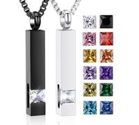 Collane con urna per ceneri con pietra portafortuna a forma di cubo urne per ceneri umane in cristallo commemorativo per cremazione gioielli urna medaglione ricordo portacenere, Acciaio inossidabile