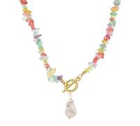 Collane da donna anni '20 Unisex Stainles Stell colorato pietra naturale fatta a mano perla ciondolo collana e braccialetto per le donne moda impilabile multistrato leggero orecchini a cerchio grossi