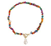 Collane da donna anni '20 Unisex Stainles Stell colorato pietra naturale fatta a mano perla ciondolo collana e braccialetto per le donne moda impilabile multistrato leggero orecchini a cerchio grossi