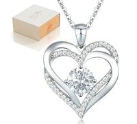 Collane da donna con ciondolo con pietra portafortuna e doppio cuore, in argento Sterling, regalo per mamma, moglie, fidanzata, anniversario, compleanno, argento
