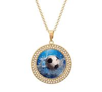 Collane da donna con ciondolo rotondo con palla da calcio e diamanti d'acqua con catena regolabile da 40 cm, chiusura a moschettone, regalo commemorativo personalizzato per amicizia, coppia, uso