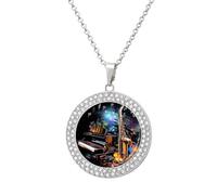 Collane da donna con ciondolo rotondo con sassofono e pianoforte con catena regolabile da 40 cm, chiusura a moschettone, regalo commemorativo personalizzato per amicizia, coppia, uso quotidiano, One