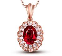 Collane da Donna per Matrimonio, Collana a Ciondolo Rubino con Oro Rosa Contro Ottima Gemma Tagliata 18k Lussuosa Collana da Donna Lussuosa