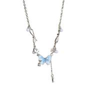 collane da donna, perle a gradiente di cristallo e collana di farfalla azzurro zircone. Eleganza e grazia, come dono.